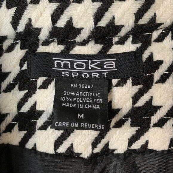 Moka Sport Black and White Houndstooth Blazer Jacket Rhinestone Fringe Size M - Picture 7 of 16